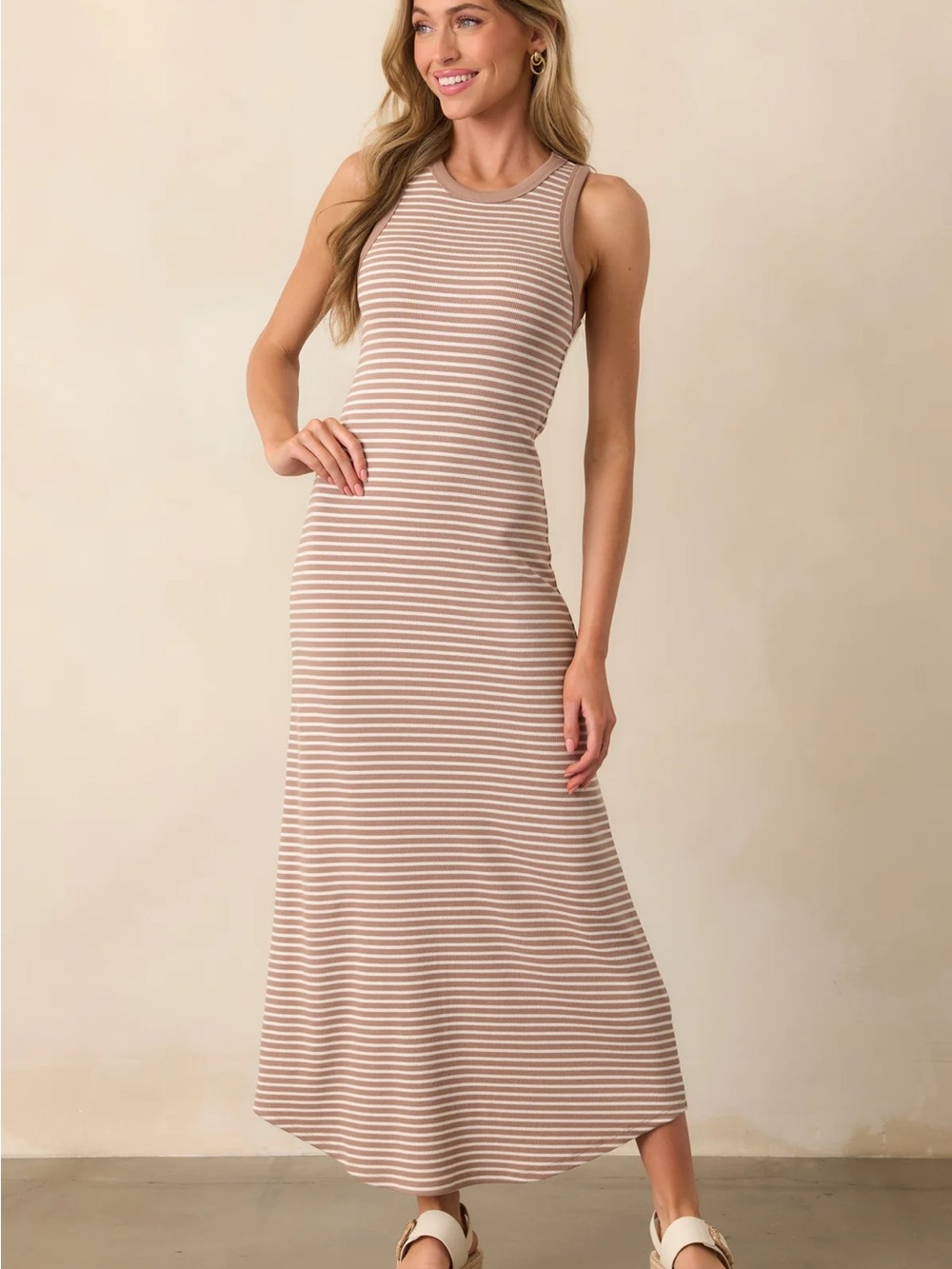 Zsupply Goodwin Striped Sleeveless Maxi Dress in Beige and White